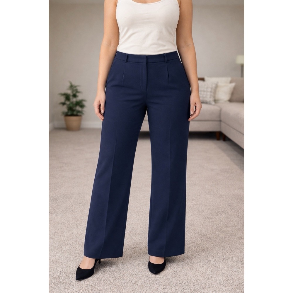NEW DKNY Women's Navy Wide-Leg Pleated Trousers Size 10 Polyester
